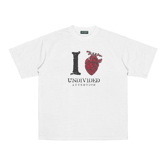 I LOVE UNDIVDED ATTENTION GRAPHIC T-SHIRT  [UNAT-331-WH]